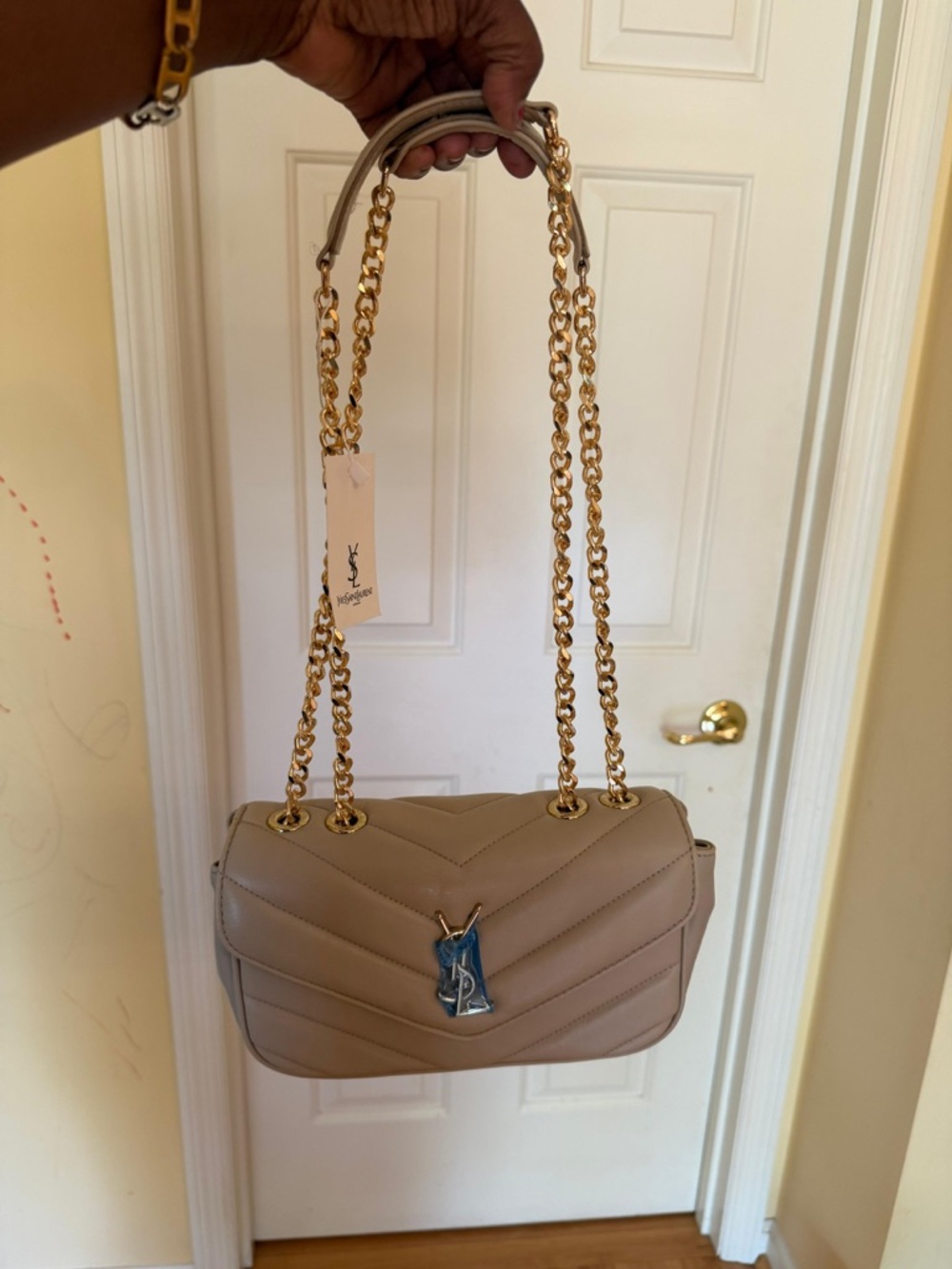 Saint Laurent Camel Quilted Leather Shoulder Bag with Gold Hardware - Picture 3 of 6